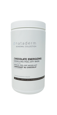 A white container with dark brown writing